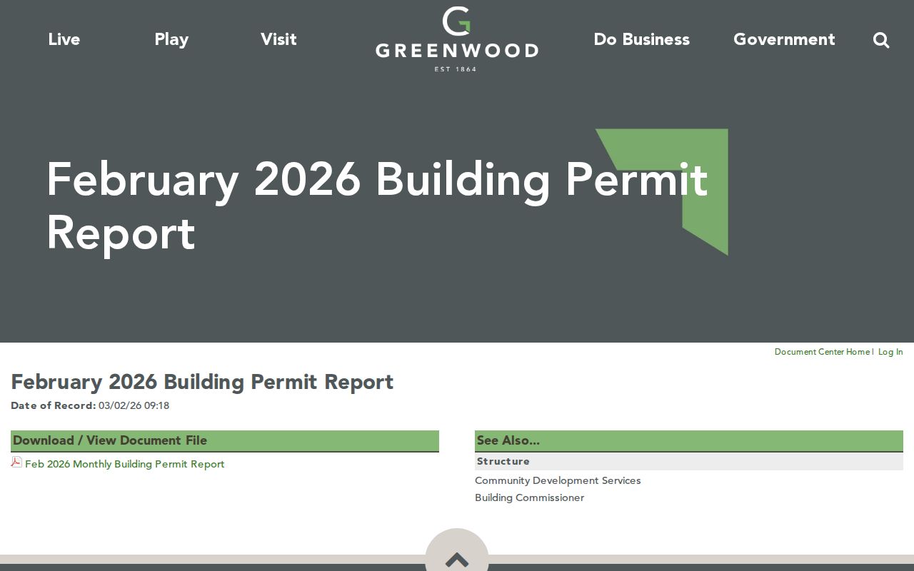 Greenwood Document Center search for permits ordinances and city records